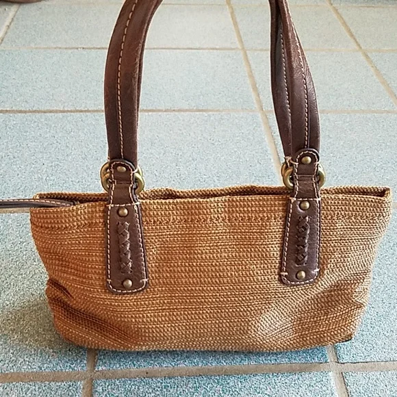 Fossil Bag Genuine Classic 1954 Vintage Bag Small Woven Brown Leather Trim - Picture 5 of 15